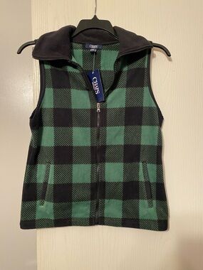 Chaps Green & Black Buffalo Plaid Fleece Vest